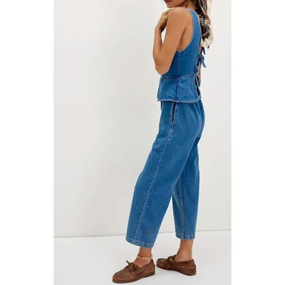 NEW Free People We The Free Hazel Denim Jumpsuit Size Small Vacation Mode Blue - Picture 3 of 10